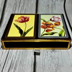 Vintage Congress Playing Cards Tulip Floral Double Deck Velvet Box Set Spain